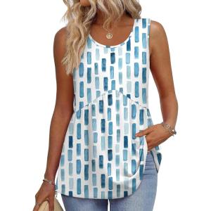 image:imageZeagoo Womens Summer Tank Tops Sleeveless Babydoll Tops Loose Fit Tunic Blouses Crew Neck Flowy Shirts S3XLBlue Abstract Stripes