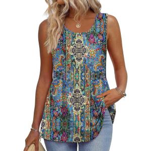 image:imageZeagoo Womens Summer Tank Tops Sleeveless Babydoll Tops Loose Fit Tunic Blouses Crew Neck Flowy Shirts S3XLBlue Tapestry Paisley