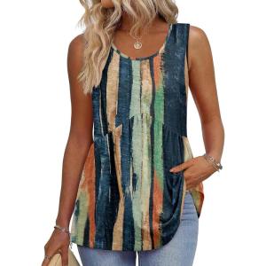 image:imageZeagoo Womens Summer Tank Tops Sleeveless Babydoll Tops Loose Fit Tunic Blouses Crew Neck Flowy Shirts S3XLBrushstroke Stripe
