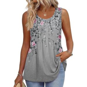 image:imageZeagoo Womens Summer Tank Tops Sleeveless Babydoll Tops Loose Fit Tunic Blouses Crew Neck Flowy Shirts S3XLGrey Pink Floral