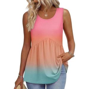 image:imageZeagoo Womens Summer Tank Tops Sleeveless Babydoll Tops Loose Fit Tunic Blouses Crew Neck Flowy Shirts S3XLSunset Ombre
