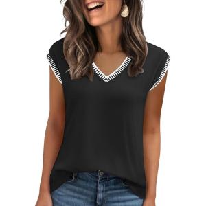 image:imageZeagoo Womens Summer Tops Cap Sleeve Casual Shirts 2025 V Neck Basic Tshirts Loose Fit Trendy TeeBlack