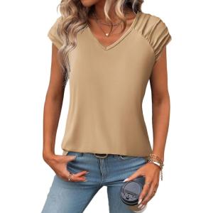 image:imageZeagoo Womens Summer Tops Cute Loose Tank Tops Caual Dressy Cap Sleeve Shirts V Neck Flowy TopsKhaki