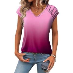 image:imageZeagoo Womens Summer Tops Cute Loose Tank Tops Caual Dressy Cap Sleeve Shirts V Neck Flowy TopsOmbre Pink