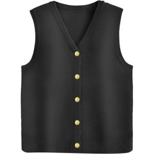image:imageZeagoo Womens Sweater Vest V Neck Button Down Shirts Trendy Knit Sleeveless Cardigan Top Shirt SXXLBlack