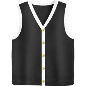 image:imageZeagoo Womens Sweater Vest V Neck Button Down Shirts Trendy Knit Sleeveless Cardigan Top Shirt SXXLBlack White Color Block