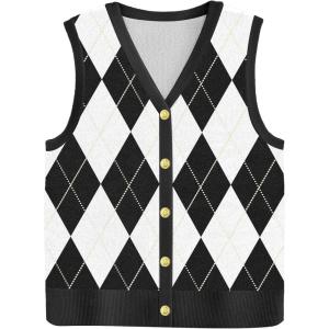 image:imageZeagoo Womens Sweater Vest V Neck Button Down Shirts Trendy Knit Sleeveless Cardigan Top Shirt SXXLBlack White Diamond