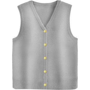 image:imageZeagoo Womens Sweater Vest V Neck Button Down Shirts Trendy Knit Sleeveless Cardigan Top Shirt SXXLLight Gray