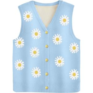 image:imageZeagoo Womens Sweater Vest V Neck Button Down Shirts Trendy Knit Sleeveless Cardigan Top Shirt SXXLWhite Flower