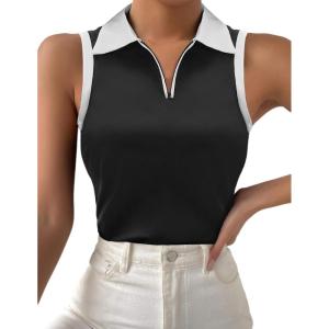 image:imageZeagoo Womens Tank Tops 2024 Casual V Neck Sleeveless Blouses Slim Fit UPF 50 Polo Shirts XSXXLBlack