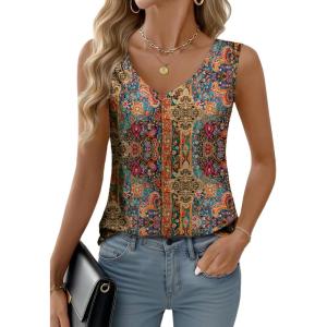 image:imageZeagoo Womens Tank Tops Pleated V Neck Dressy Casual Sleeveless Blouse Textured Summer Business Work ShirtsMz721 Boho
