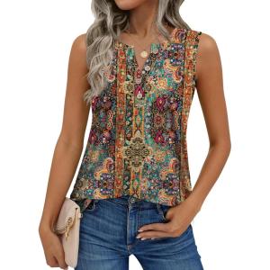 image:imageZeagoo Womens Tank Tops Summer Sleeveless Tops Loose Button Henley Shirts Crew Neck Dress Casual 2026 ClothesA Mz721