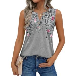 image:imageZeagoo Womens Tank Tops Summer Sleeveless Tops Loose Button Henley Shirts Crew Neck Dress Casual 2026 ClothesHf36