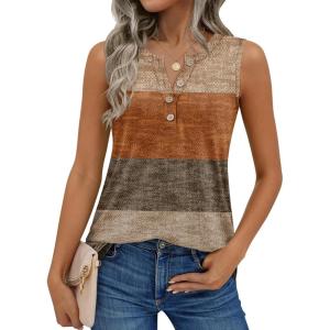 image:imageZeagoo Womens Tank Tops Summer Sleeveless Tops Loose Button Henley Shirts Crew Neck Dress Casual 2026 ClothesJh398