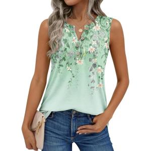 image:imageZeagoo Womens Tank Tops Summer Sleeveless Tops Loose Button Henley Shirts Crew Neck Dress Casual 2026 ClothesS242