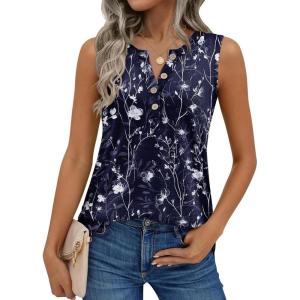 image:imageZeagoo Womens Tank Tops Summer Sleeveless Tops Loose Button Henley Shirts Crew Neck Dress Casual 2026 ClothesSf180