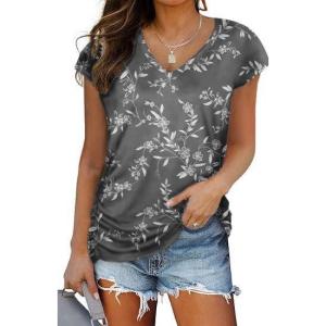image:imageZeagoo Womens Tops Summer Basic T Shirts Business Casual Loose Fit Cap Sleeve Tee Trendy Fashion ClothesFloral Grey