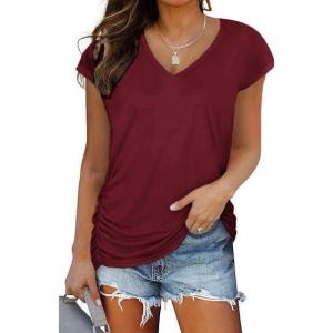 image:imageZeagoo Womens Tops Summer Basic T Shirts Business Casual Loose Fit Cap Sleeve Tee Trendy Fashion ClothesWine Red