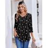 image:imageZeagoo 34 Length Sleeve Womens Tops Casual V Neck Pleated Top Boho Floral Blouses Work ShirtsBlack Khaki Dots