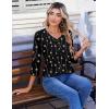 image:imageZeagoo 34 Length Sleeve Womens Tops Casual V Neck Pleated Top Boho Floral Blouses Work ShirtsBlack Khaki Dots