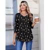 image:imageZeagoo 34 Length Sleeve Womens Tops Casual V Neck Pleated Top Boho Floral Blouses Work ShirtsBlack Khaki Dots