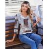 image:imageZeagoo 34 Length Sleeve Womens Tops Casual V Neck Pleated Top Boho Floral Blouses Work ShirtsBlue Brown 609