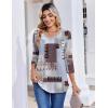 image:imageZeagoo 34 Length Sleeve Womens Tops Casual V Neck Pleated Top Boho Floral Blouses Work ShirtsBlue Brown 609