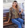 image:imageZeagoo 34 Length Sleeve Womens Tops Casual V Neck Pleated Top Boho Floral Blouses Work ShirtsBoho Mz721
