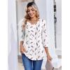 image:imageZeagoo 34 Length Sleeve Womens Tops Casual V Neck Pleated Top Boho Floral Blouses Work ShirtsFeather White 170