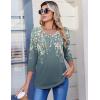 image:imageZeagoo 34 Length Sleeve Womens Tops Casual V Neck Pleated Top Boho Floral Blouses Work ShirtsFloral Grey Green