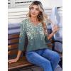 image:imageZeagoo 34 Length Sleeve Womens Tops Casual V Neck Pleated Top Boho Floral Blouses Work ShirtsFloral Grey Green
