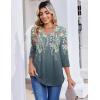 image:imageZeagoo 34 Length Sleeve Womens Tops Casual V Neck Pleated Top Boho Floral Blouses Work ShirtsFloral Grey Green