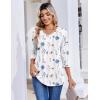 image:imageZeagoo 34 Length Sleeve Womens Tops Casual V Neck Pleated Top Boho Floral Blouses Work ShirtsFloral White