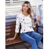 image:imageZeagoo 34 Length Sleeve Womens Tops Casual V Neck Pleated Top Boho Floral Blouses Work ShirtsFloral White
