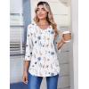 image:imageZeagoo 34 Length Sleeve Womens Tops Casual V Neck Pleated Top Boho Floral Blouses Work ShirtsFloral White