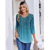 image:imageZeagoo 34 Length Sleeve Womens Tops Casual V Neck Pleated Top Boho Floral Blouses Work ShirtsLeaf Green
