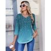 image:imageZeagoo 34 Length Sleeve Womens Tops Casual V Neck Pleated Top Boho Floral Blouses Work ShirtsLeaf Green