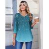image:imageZeagoo 34 Length Sleeve Womens Tops Casual V Neck Pleated Top Boho Floral Blouses Work ShirtsLeaf Green