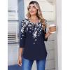 image:imageZeagoo 34 Length Sleeve Womens Tops Casual V Neck Pleated Top Boho Floral Blouses Work ShirtsLeaf Navy