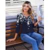 image:imageZeagoo 34 Length Sleeve Womens Tops Casual V Neck Pleated Top Boho Floral Blouses Work ShirtsLeaf Navy