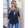 image:imageZeagoo 34 Length Sleeve Womens Tops Casual V Neck Pleated Top Boho Floral Blouses Work ShirtsLeaf Navy
