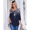 image:imageZeagoo 34 Length Sleeve Womens Tops Casual V Neck Pleated Top Boho Floral Blouses Work ShirtsLeaf Navy