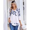 image:imageZeagoo 34 Length Sleeve Womens Tops Casual V Neck Pleated Top Boho Floral Blouses Work ShirtsLeaf White