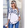 image:imageZeagoo 34 Length Sleeve Womens Tops Casual V Neck Pleated Top Boho Floral Blouses Work ShirtsLeaf White