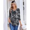image:imageZeagoo 34 Length Sleeve Womens Tops Casual V Neck Pleated Top Boho Floral Blouses Work ShirtsMulticolor 273