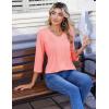 image:imageZeagoo 34 Length Sleeve Womens Tops Casual V Neck Pleated Top Boho Floral Blouses Work ShirtsPink