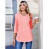 image:imageZeagoo 34 Length Sleeve Womens Tops Casual V Neck Pleated Top Boho Floral Blouses Work ShirtsPink
