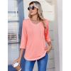 image:imageZeagoo 34 Length Sleeve Womens Tops Casual V Neck Pleated Top Boho Floral Blouses Work ShirtsPink
