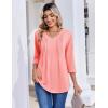 image:imageZeagoo 34 Length Sleeve Womens Tops Casual V Neck Pleated Top Boho Floral Blouses Work ShirtsPink