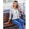 image:imageZeagoo 34 Length Sleeve Womens Tops Casual V Neck Pleated Top Boho Floral Blouses Work ShirtsWhite Blue